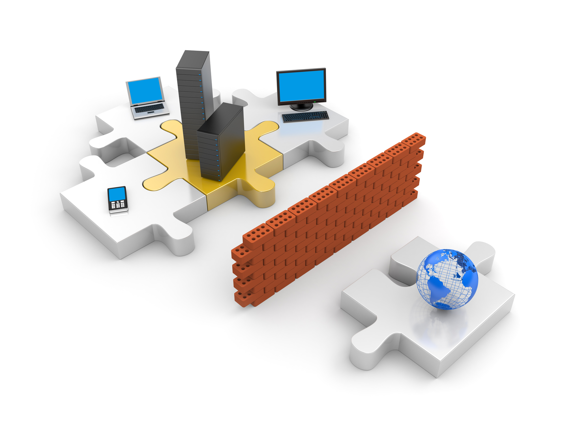 Firewall Information security concept Firewall wall separating servers and devices from an internet globe in an information security concept.