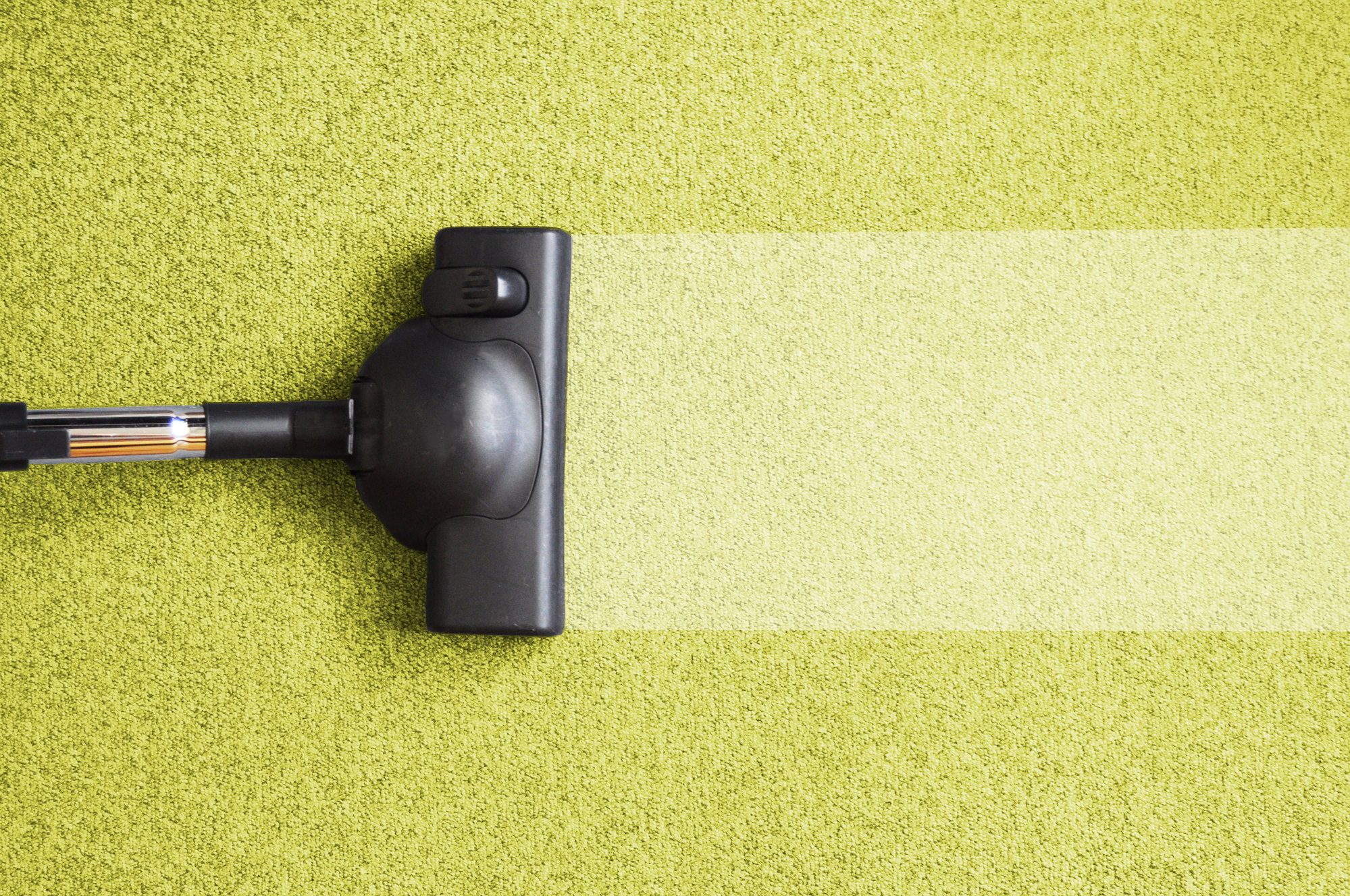 Vacuum cleaning a green carpet, representing virtual computer cleanup and maintenance.