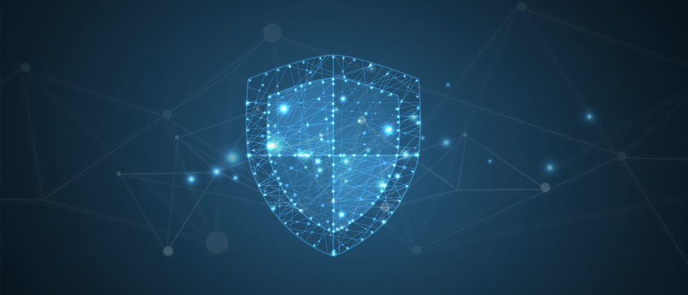 Cyber security information or network protection Digital shield with connected network lines representing cybersecurity and data protection.