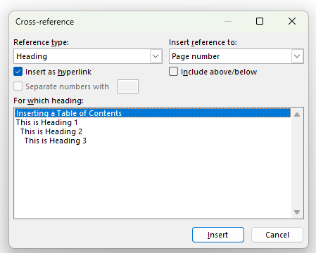 reference insert word windows