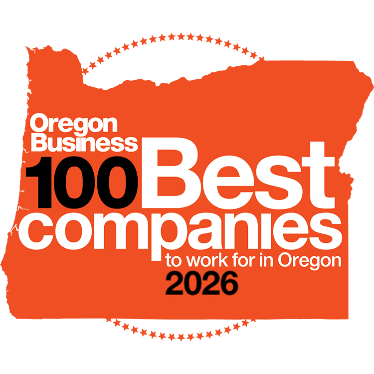 Oregon Business 100 Best Companies to Work For in Oregon 2026 logo on an orange background.