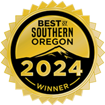 Best of Southern Oregon 2024 Winner badge with a gold seal and mountain graphic.
