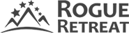 Rogue Retreat logo with a mountain and stars graphic, using bold, clean typography.