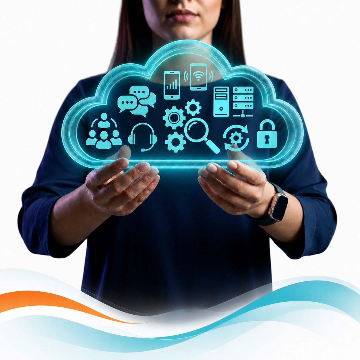 Cloud services concept showing secure access, support, apps, files, and business system management Cloud services concept showing secure access, support, apps, files, and business system management
