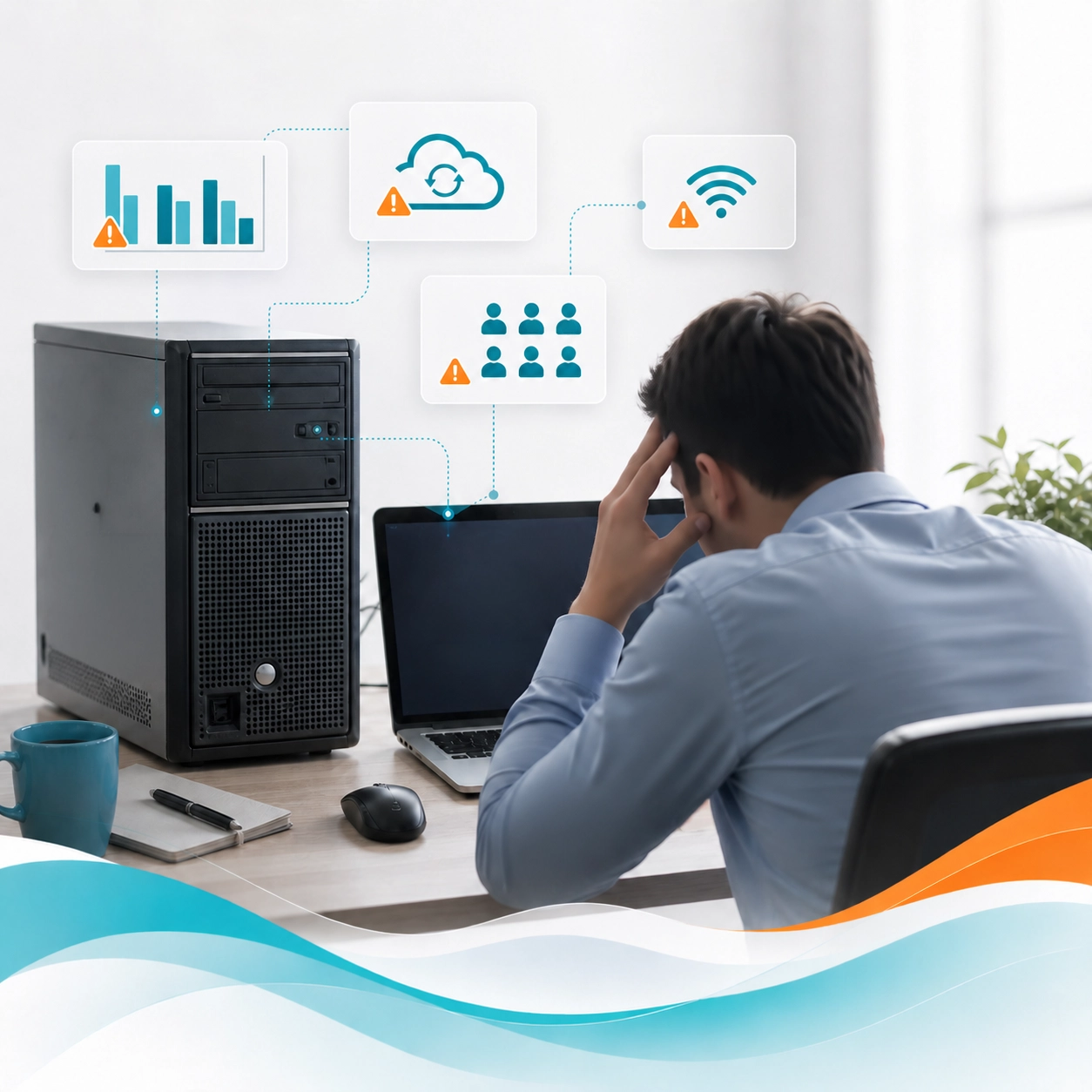 IT support planning cloud services with icons for security, backup, remote access, and system support IT support planning cloud services with icons for security, backup, remote access, and system support