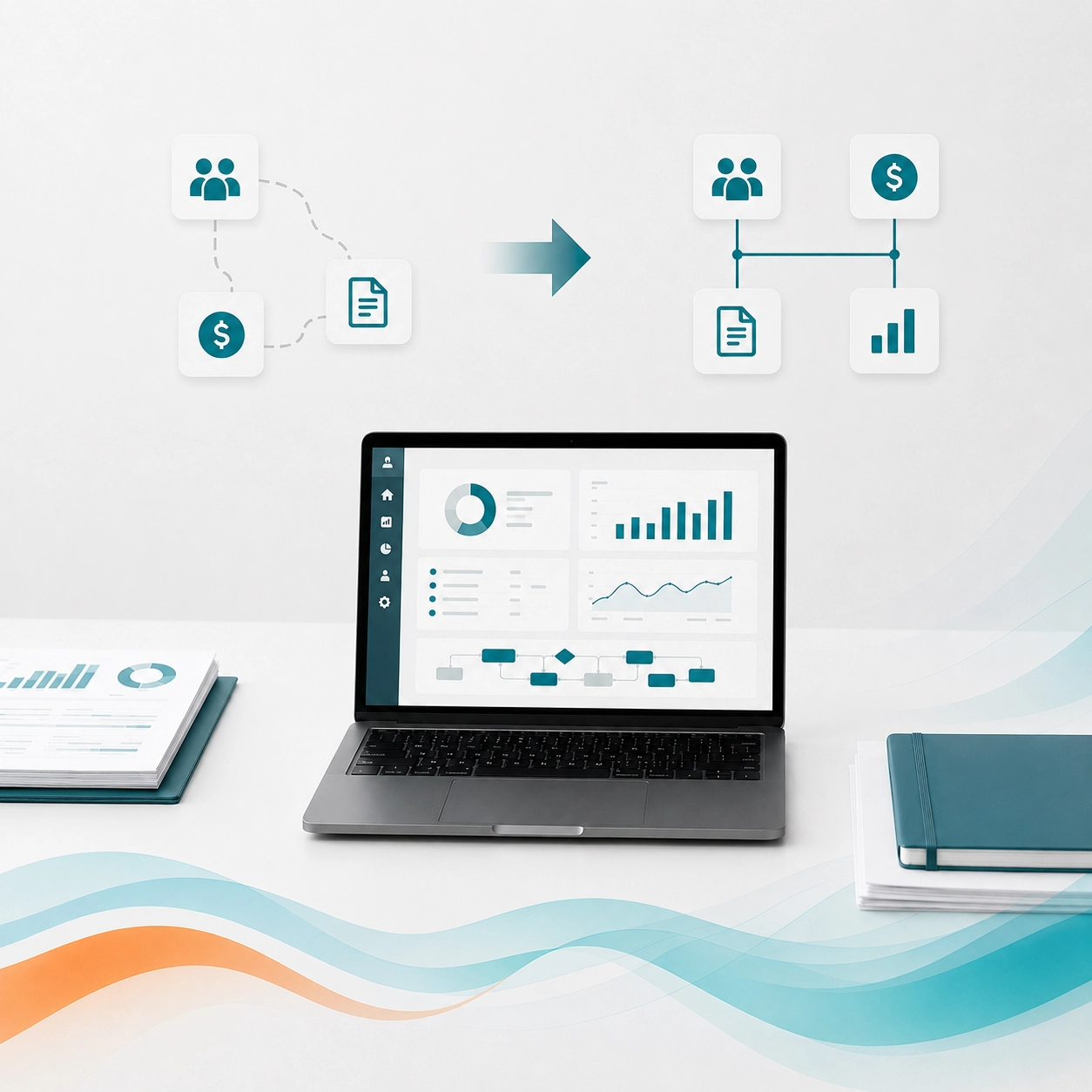 Disconnected back-office workflows being organized into one business operations system.