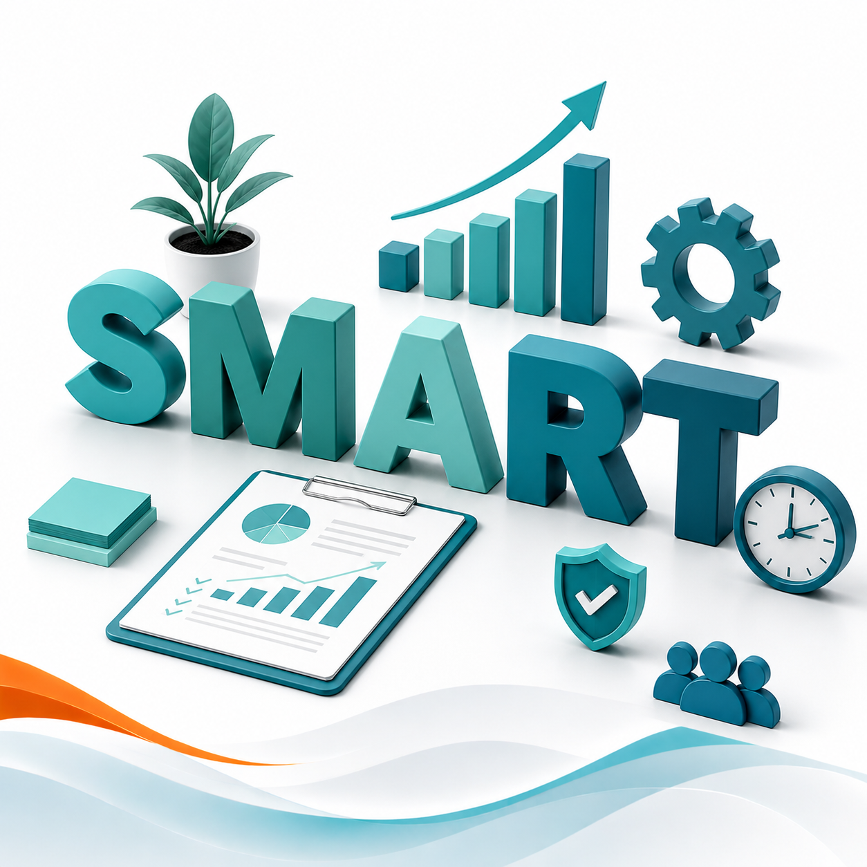 SMART technology planning concept with charts, security, teamwork, and growth icons for business IT decisions.