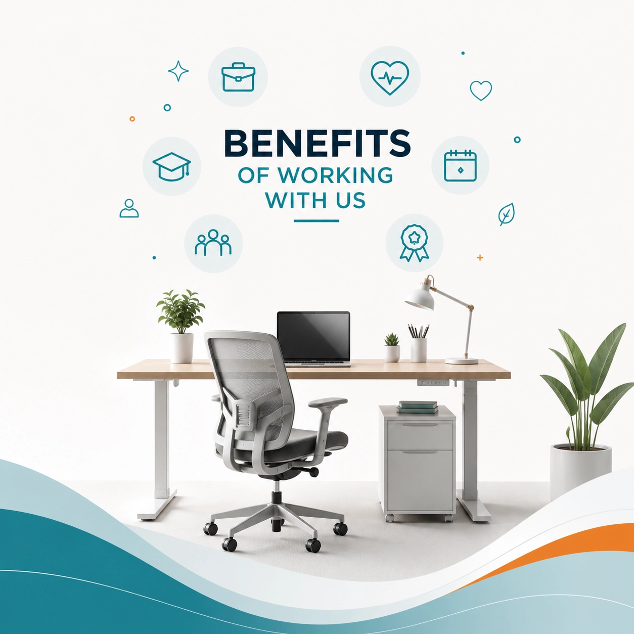 The benefits of working with TekManagement are shown with office workspace and employee benefit icons. The benefits of working with TekManagement are shown with office workspace and employee benefit icons.